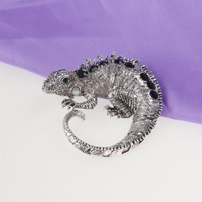 Rhinestone Chameleon Lizard Brooch for Men and Women