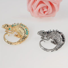 Rhinestone Chameleon Lizard Brooch for Men and Women