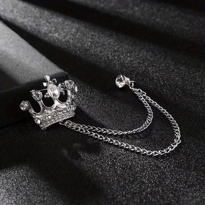 Rhinestone Crown Brooch Chain Tassel Suit Jewelry Collar Pin