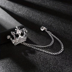 Rhinestone Crown Brooch Chain Tassel Suit Jewelry Collar Pin