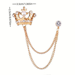 Rhinestone Crown Brooch Chain Tassel Suit Jewelry Collar Pin