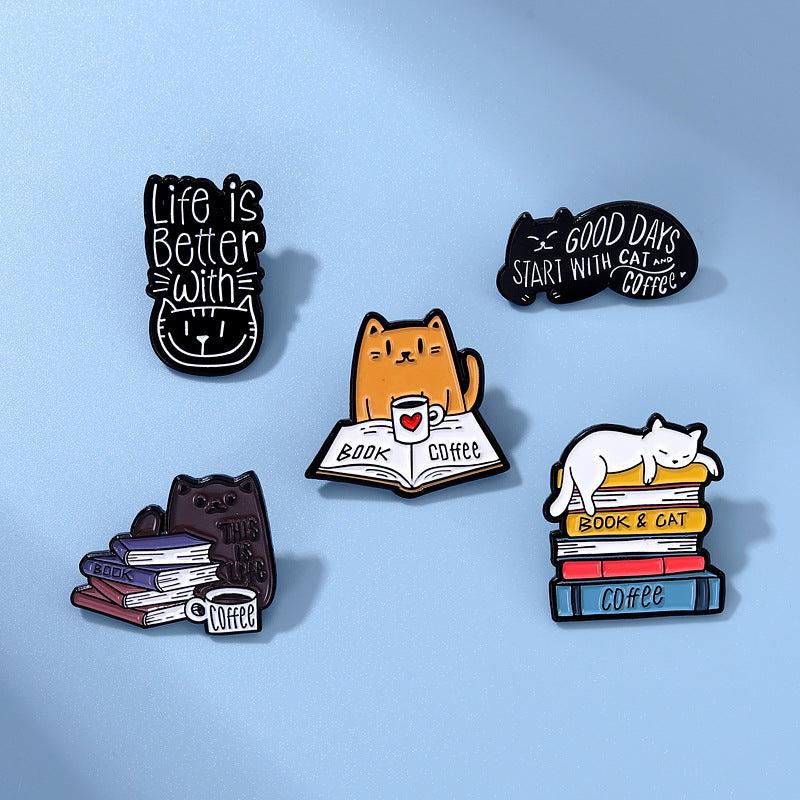 Reading Cat Lazy Brooch