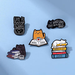Reading Cat Lazy Brooch