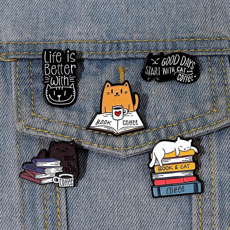 Reading Cat Lazy Brooch