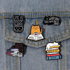 Reading Cat Lazy Brooch
