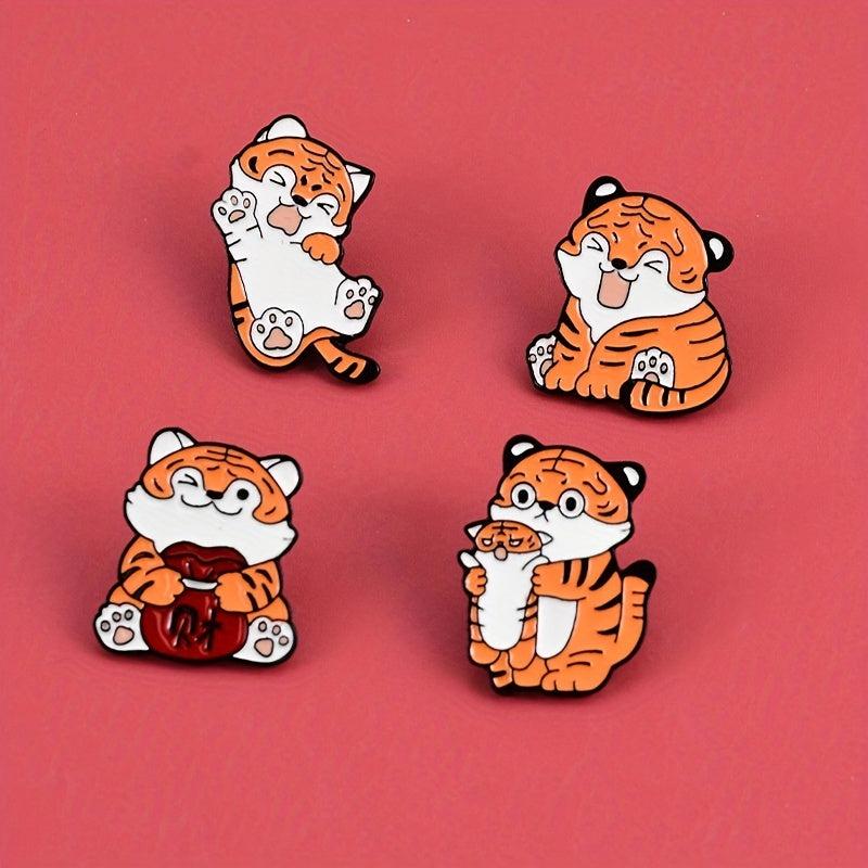 Chinese Style Tiger Brooch Pin Big Orange Cat Brooch Tiger Pattern Badge