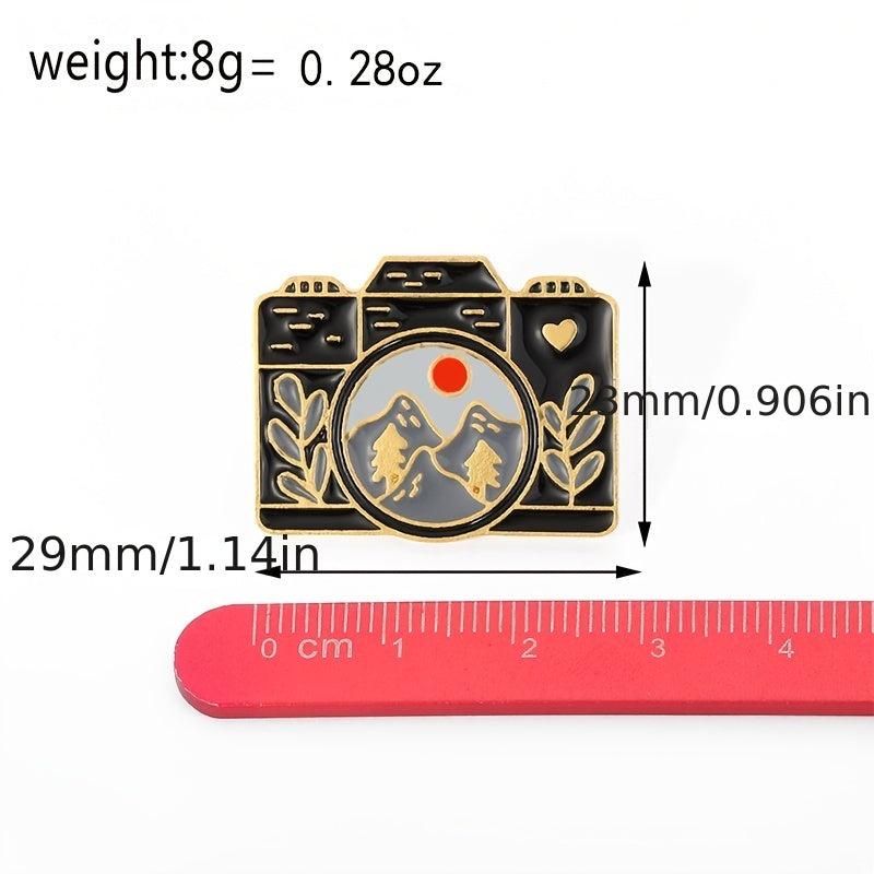 European American Camera Landscape Brooch Mountain Range Leaf Brooch