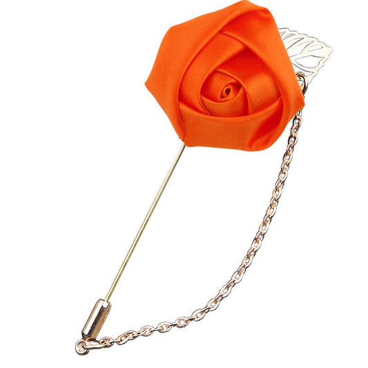 Men's Suit Leaf Rose Brooch Corsage Chain One Word Long Pin Red Pink Multicolor