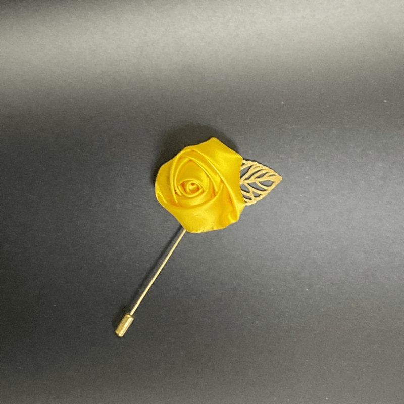 Men's Golden Leaf Rose Flower Brooch Corsage