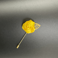 Men's Golden Leaf Rose Flower Brooch Corsage