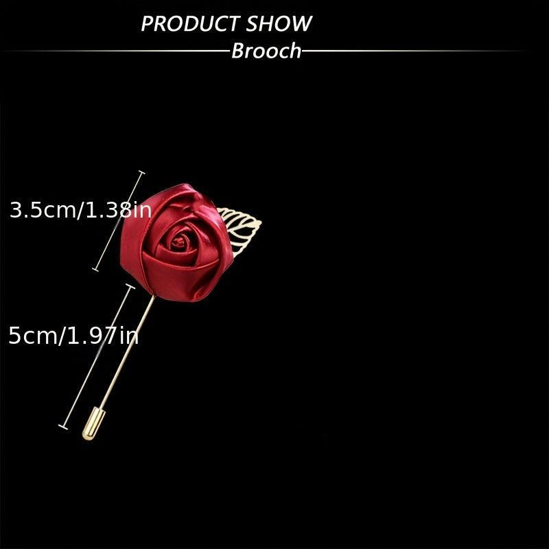 Men's Golden Leaf Rose Flower Brooch Corsage