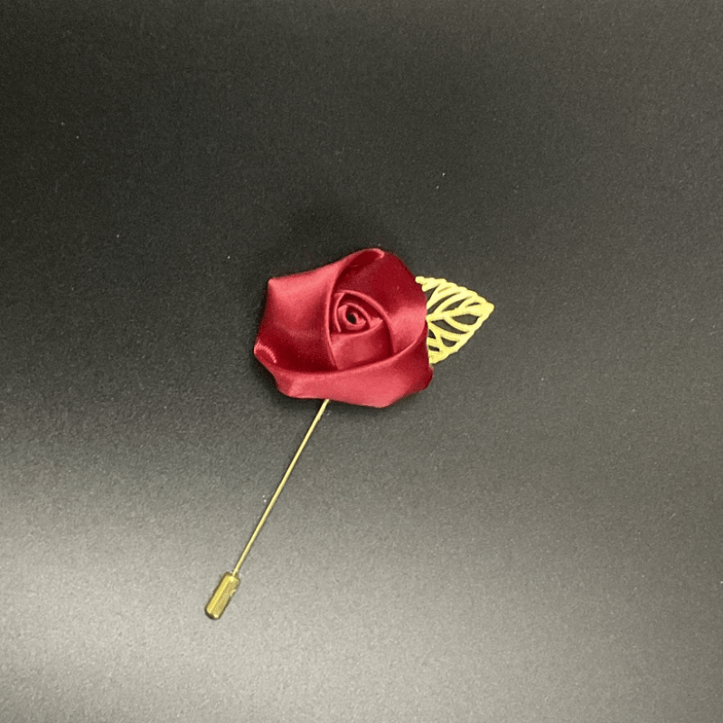 Men's Golden Leaf Rose Flower Brooch Corsage