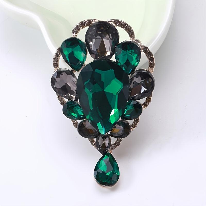 Men's Iridescent Glass Water Drop Charm Brooch Cufflinks