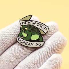 Never Stop Screaming Toad Rain Frog Enamel Brooch Pin