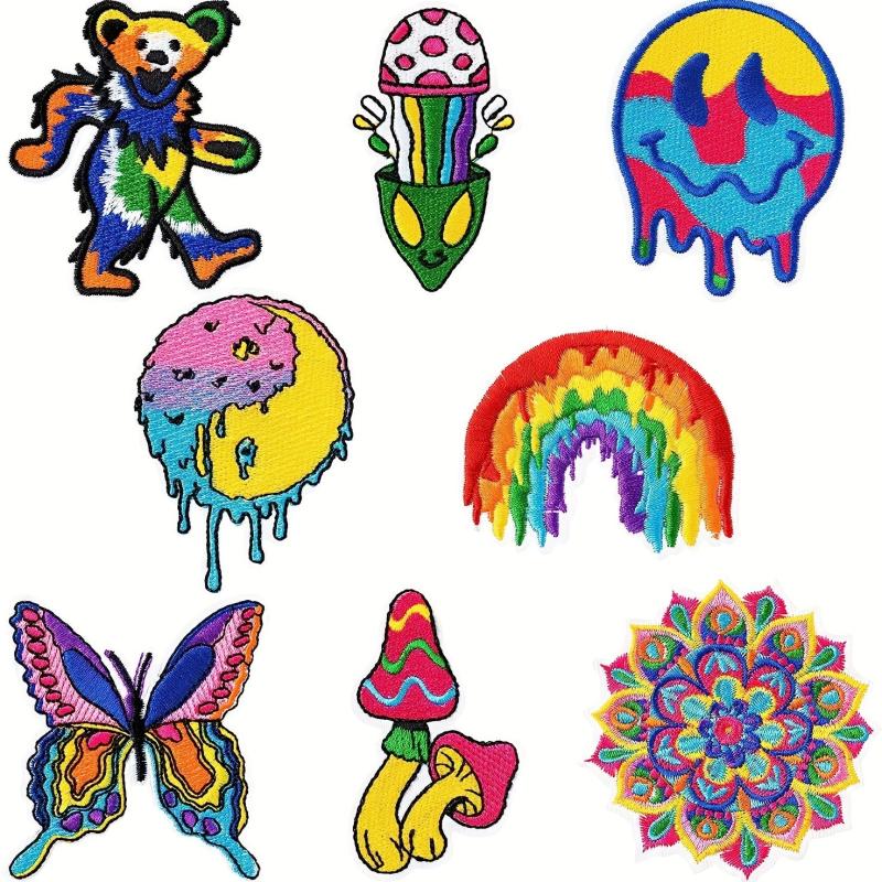 8PCS Mushroom Embroidered Patches Colorful Boho Accessories For Clothing