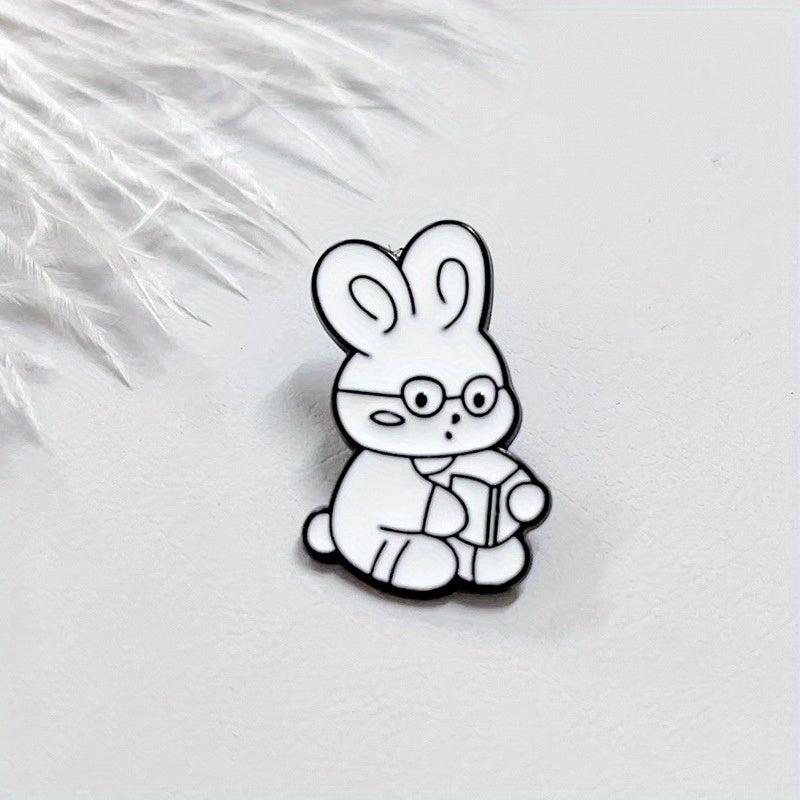 Cute Rabbit Glasses Brooch Pin Cartoon Badge for Backpacks Sweaters Jackets