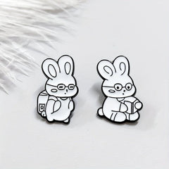 Cute Rabbit Glasses Brooch Pin Cartoon Badge for Backpacks Sweaters Jackets
