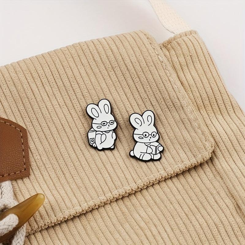 Cute Rabbit Glasses Brooch Pin Cartoon Badge for Backpacks Sweaters Jackets