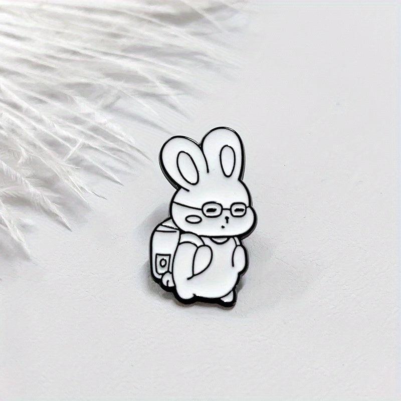 Cute Rabbit Glasses Brooch Pin Cartoon Badge for Backpacks Sweaters Jackets