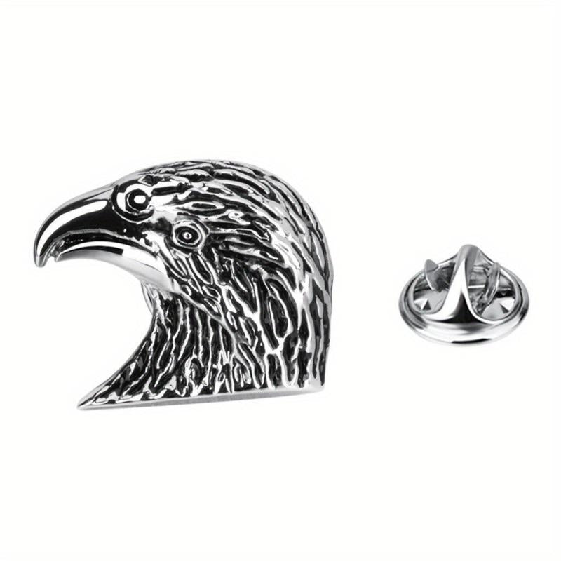 Silver Retro Eagle Head Brooch Men Jewelry Gift Pin Suit Collar Pin Metal Corsag