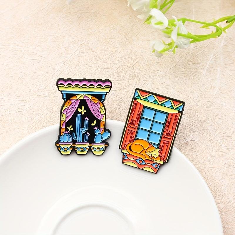 Cat Cactus Butterfly Brooch for Window Display