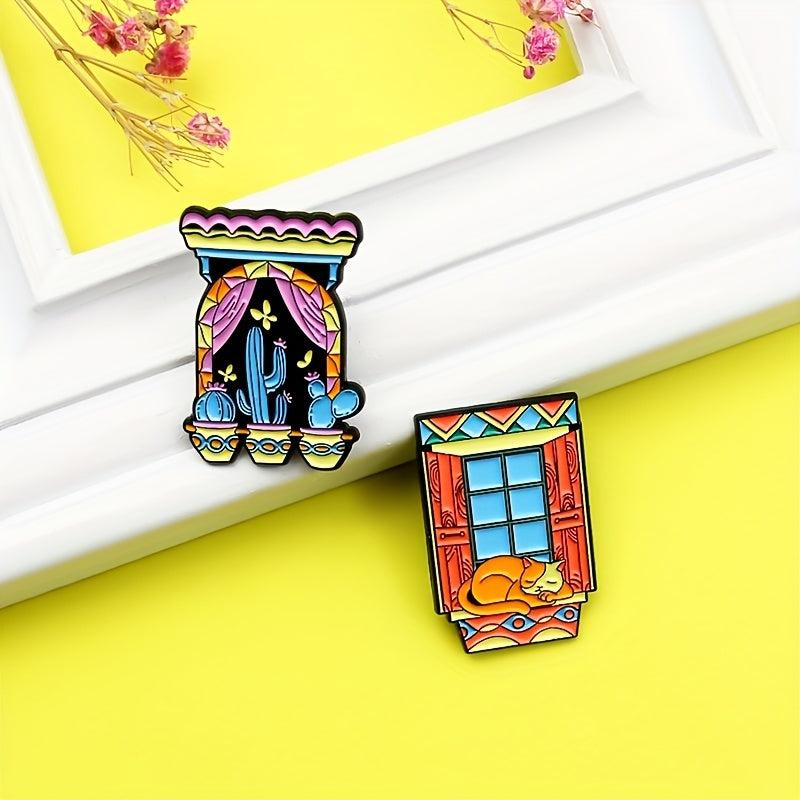 Cat Cactus Butterfly Brooch for Window Display