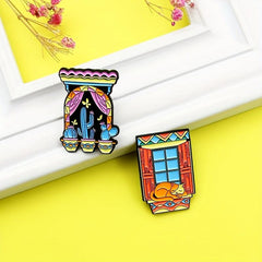 Cat Cactus Butterfly Brooch for Window Display