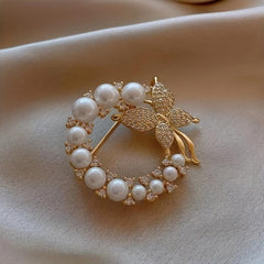 Rhinestones Faux Pearl Butterfly Brooch for Men