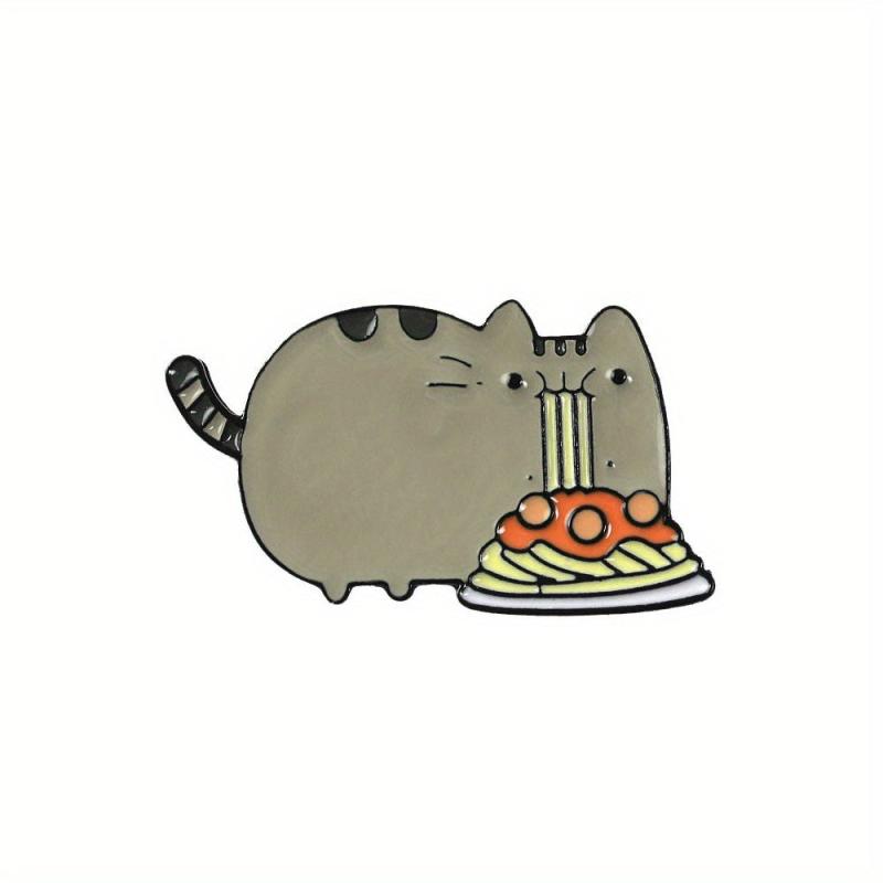 Cartoon Cat Animal Brooch Eating Noodles Cat Pins Lapel