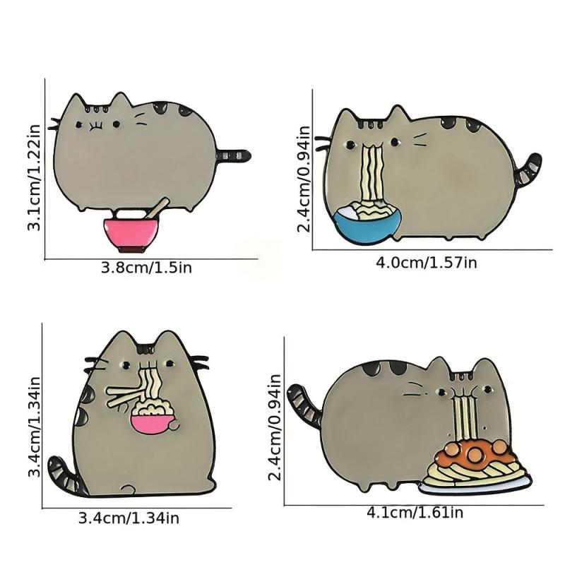 Cartoon Cat Animal Brooch Eating Noodles Cat Pins Lapel