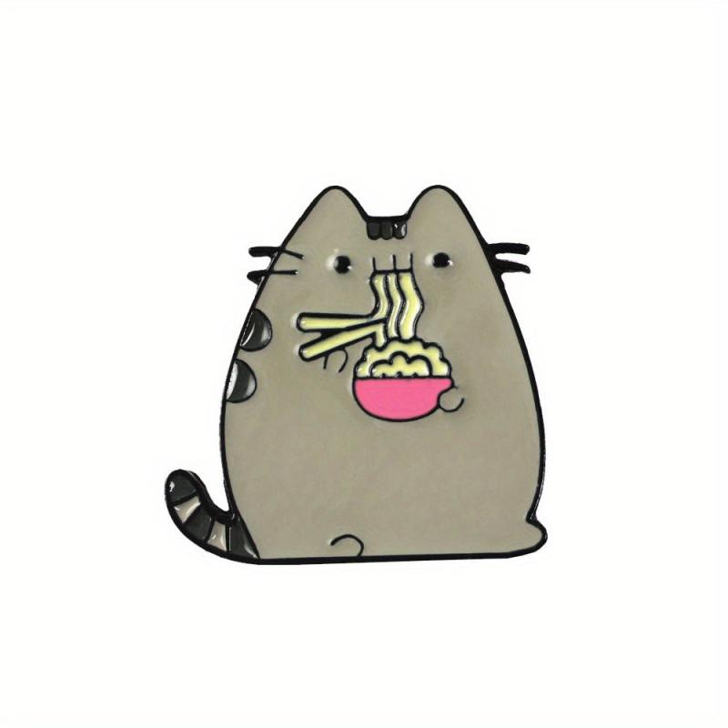 Cartoon Cat Animal Brooch Eating Noodles Cat Pins Lapel