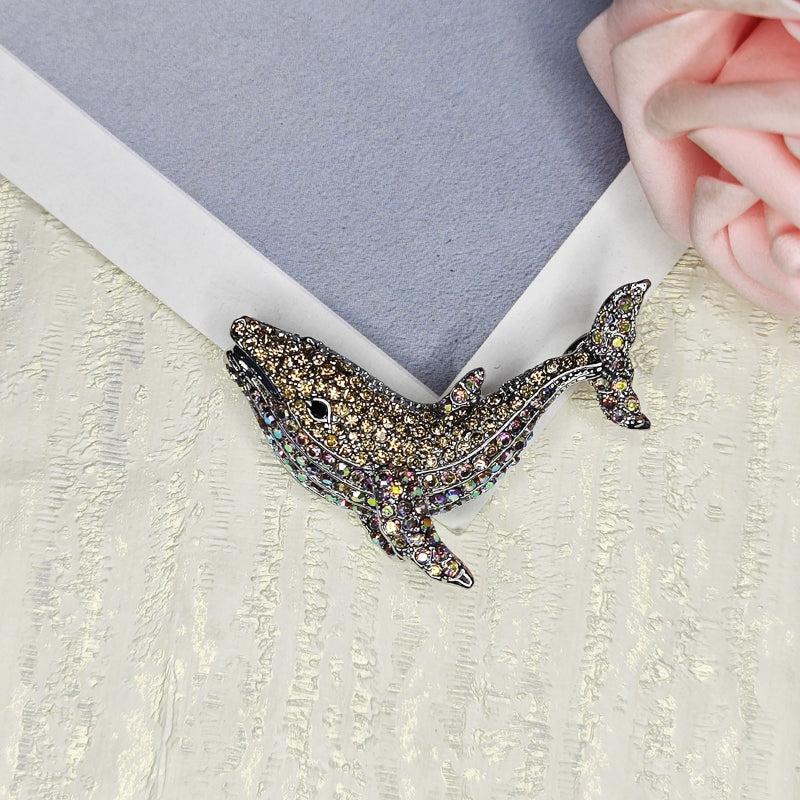 Rhinestone Whale Fish Brooches Dolphin Animal Pins for Men