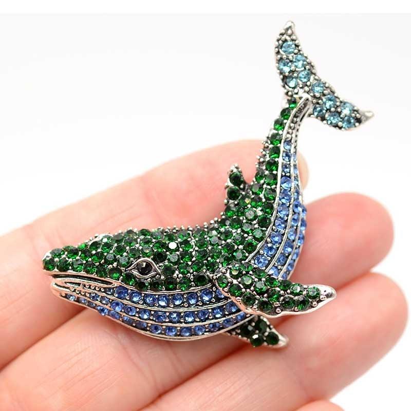 Rhinestone Whale Fish Brooches Dolphin Animal Pins for Men