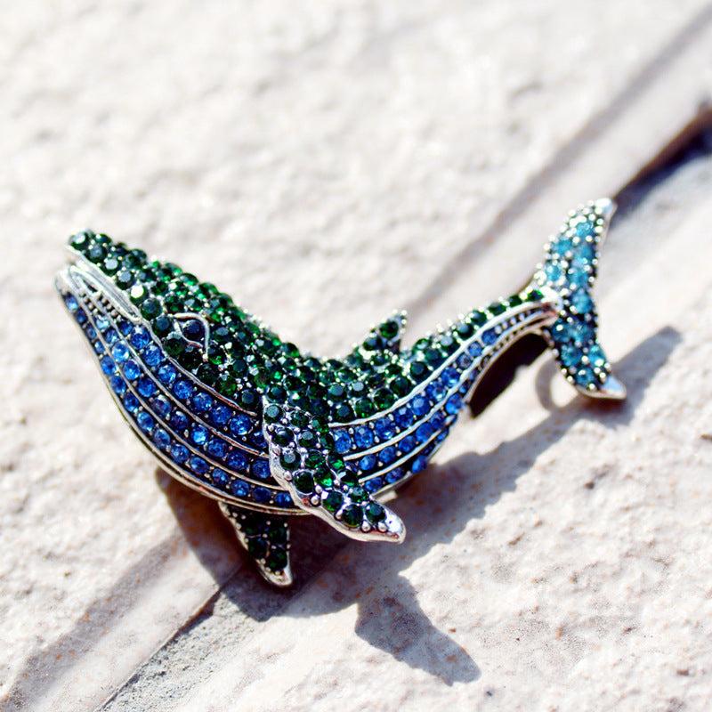 Rhinestone Whale Fish Brooches Dolphin Animal Pins for Men