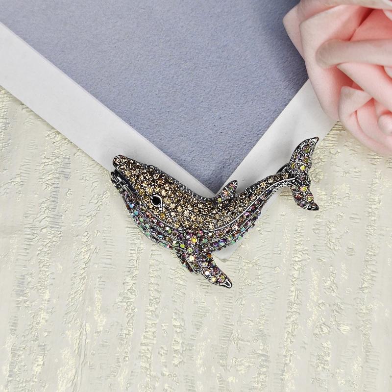 Rhinestone Whale Fish Brooches Dolphin Animal Pins for Men