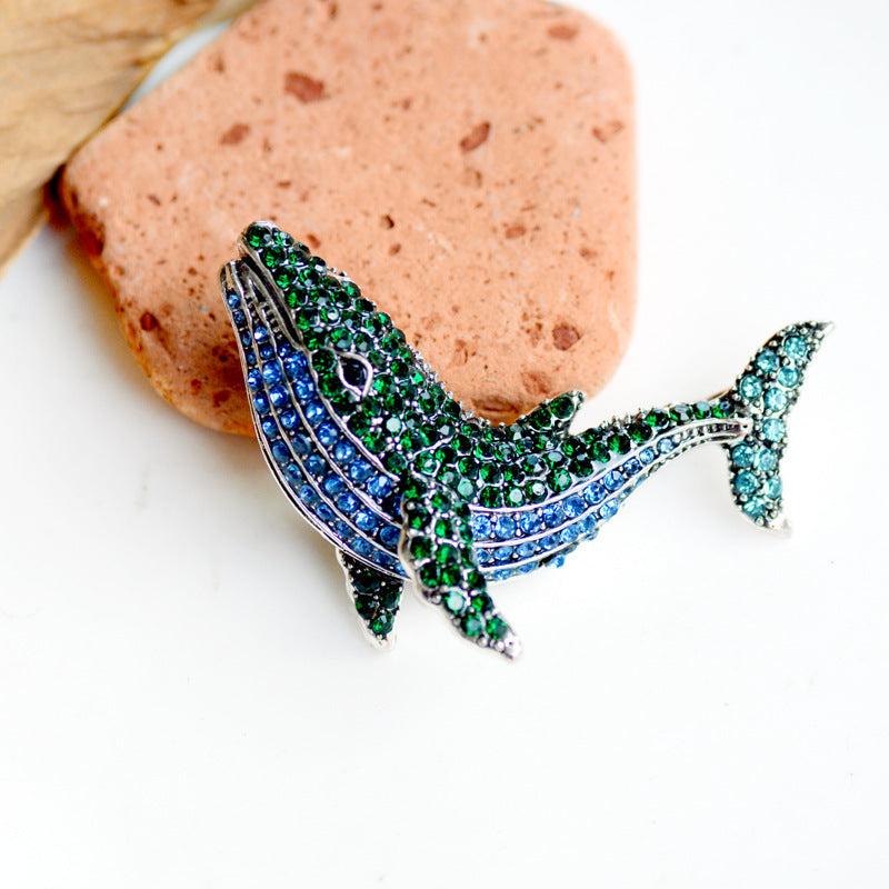 Rhinestone Whale Fish Brooches Dolphin Animal Pins for Men