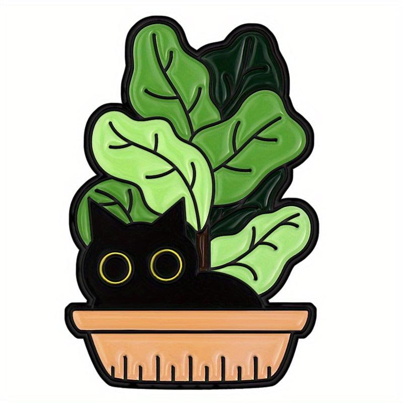 Cat Plant Enamel Pin Leaf Brooch Flower Jewelry Lapel Pin