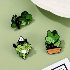 Cat Plant Enamel Pin Leaf Brooch Flower Jewelry Lapel Pin
