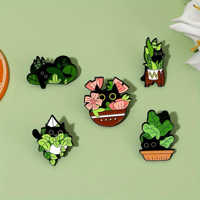 Cat Plant Enamel Pin Leaf Brooch Flower Jewelry Lapel Pin