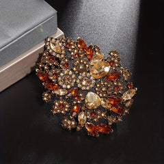 Champagne Rhinestone Flower Brooch for Women