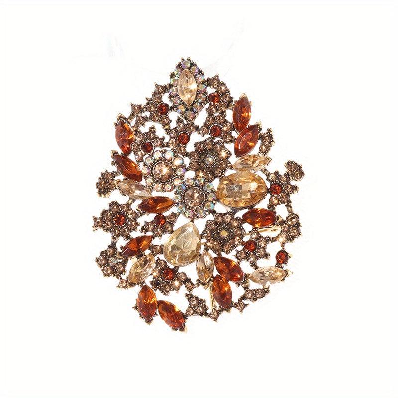 Champagne Rhinestone Flower Brooch for Women