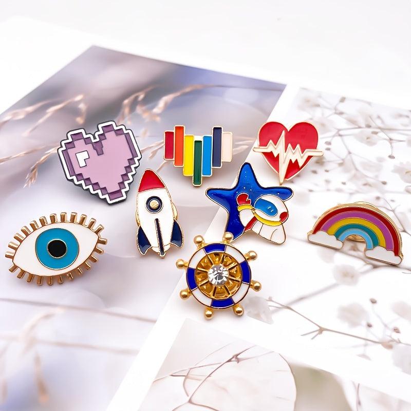 Pixel Heart Astronaut Brooch - Creative Cartoon Design