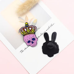 Pink Skull Rabbit Brooch with King Crown