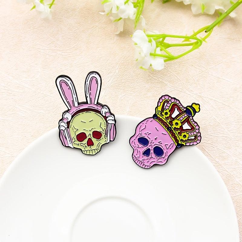Pink Skull Rabbit Brooch with King Crown