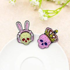 Pink Skull Rabbit Brooch with King Crown