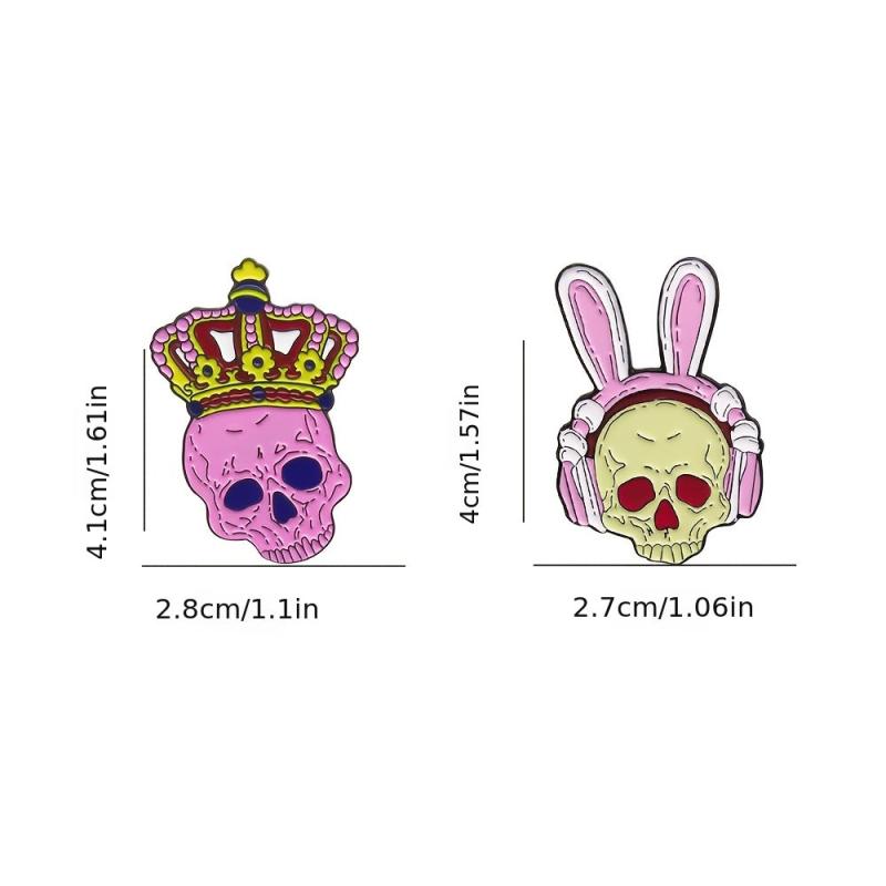 Pink Skull Rabbit Brooch with King Crown