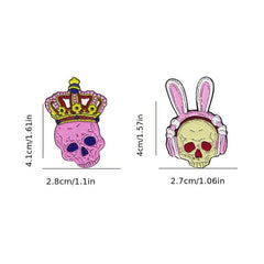 Pink Skull Rabbit Brooch with King Crown