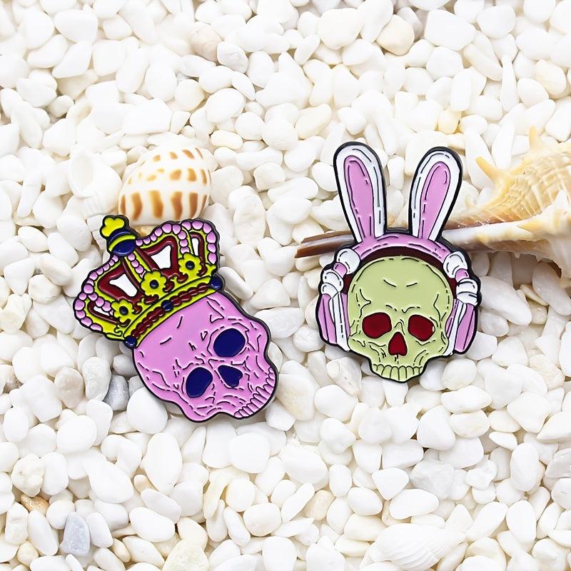 Pink Skull Rabbit Brooch with King Crown