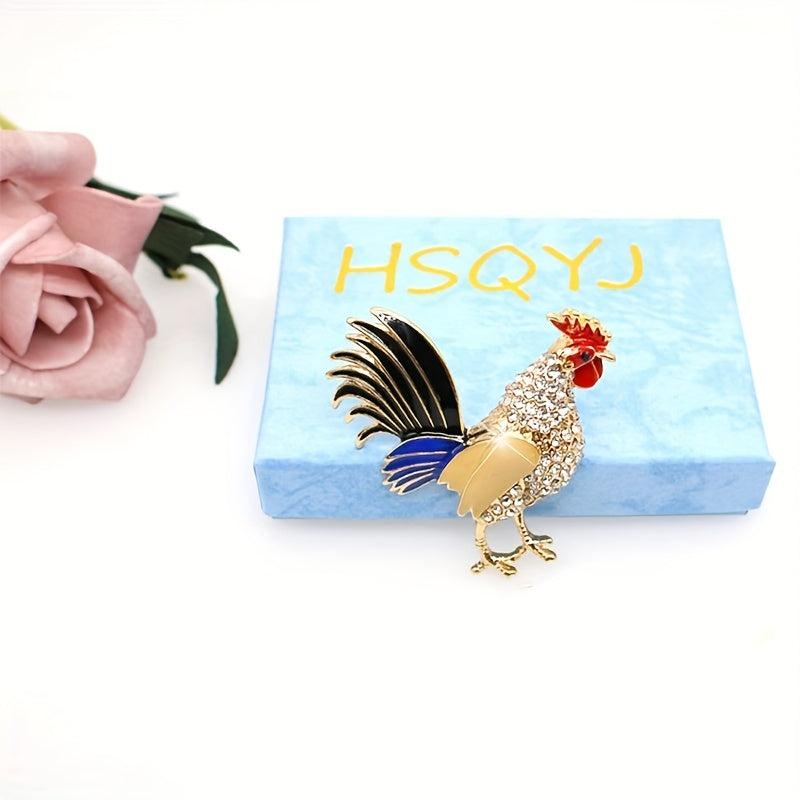 Rhinestone Chicken Rooster Brooch Pin Enamel Animal Lapel Pin