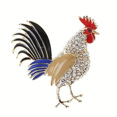Rhinestone Chicken Rooster Brooch Pin Enamel Animal Lapel Pin